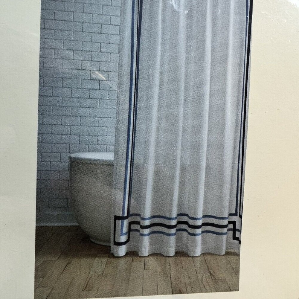 Southern Living Sutton Cotton Shower Curtain White Blue Accents  72"x72"